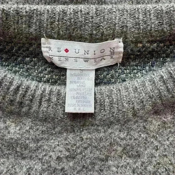 Men's Vintage Reunion Menswear Gray Patterned Wool Sweater Grandmacore Size S - Picture 4 of 5